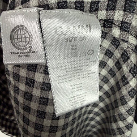 GANNI Gingham Crepe Mini Dress Mock Neck Black White EU Size 38 US Size 6 EUC - Picture 8 of 14